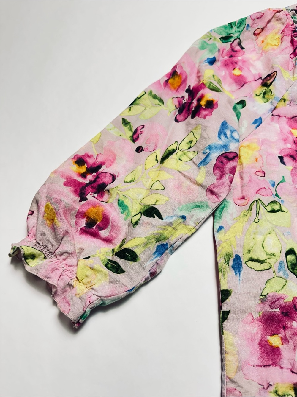 Linen Cotton Floral Blouse S Watercolor Cottagecore Romantic Boho Top - Picture 5 of 10
